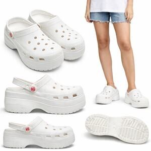 Crocs Bella White Platform Clogs 7.5 8 EU 38 Chunky 3” Elevated Sole Comfort